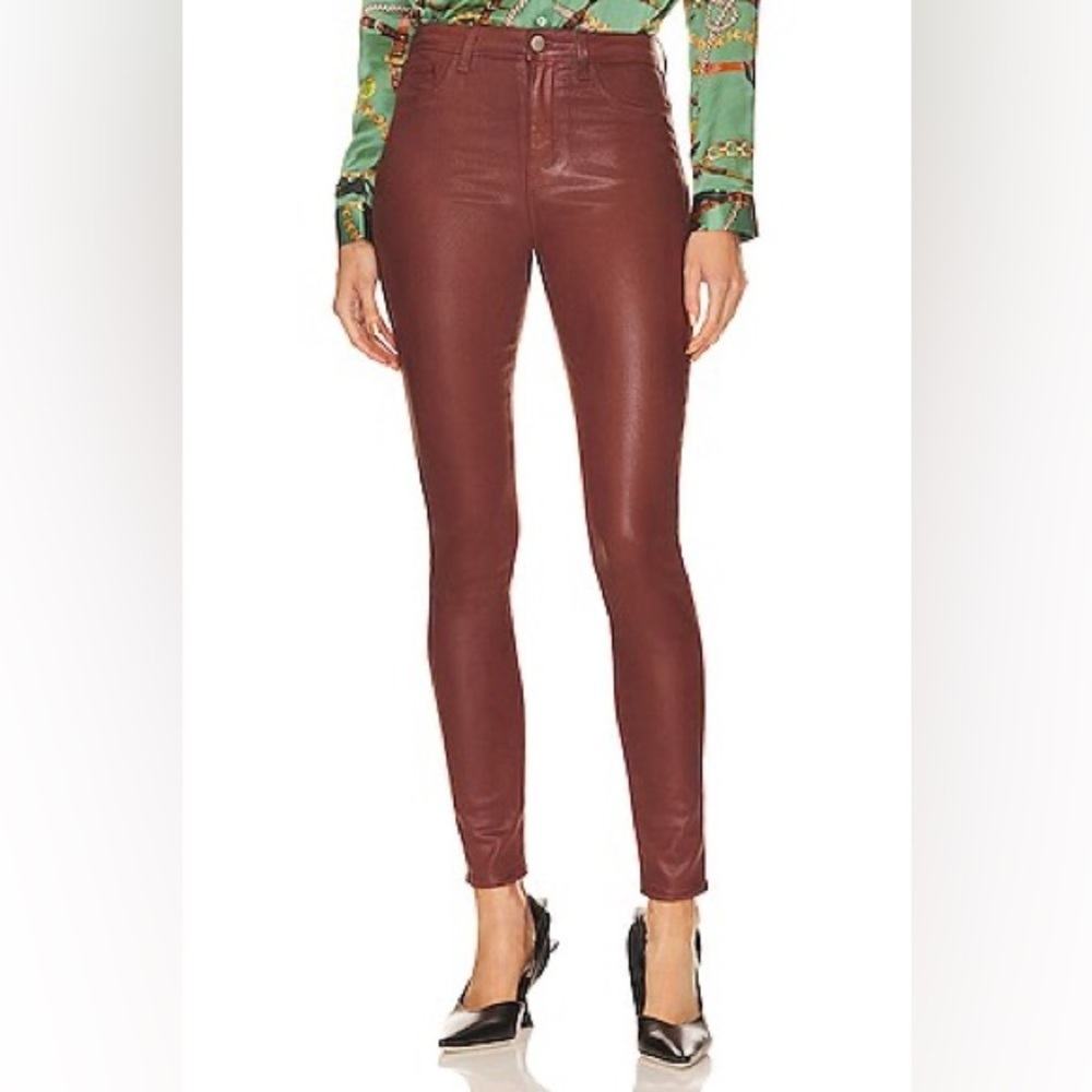New L’Agence Monique Ultra High Rise Skinny Jeans Dark Cinnamon Coated Sz 26
